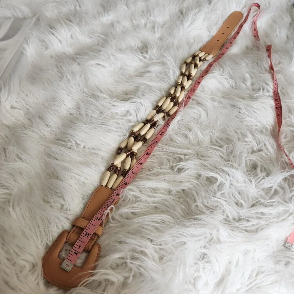 Express Leather Belt Cinch Style With‎ Buckle Leather Beaded Jeweled Boho Small